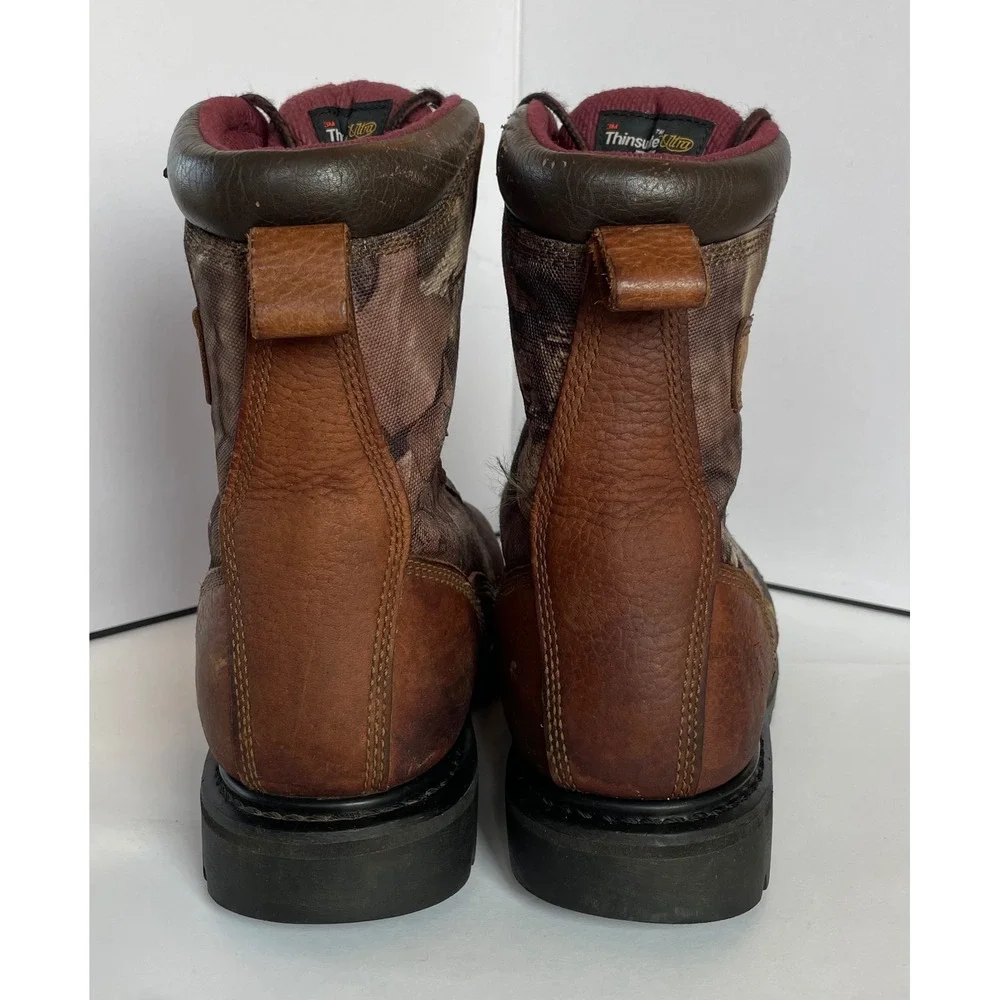 Cabelas Hunting Boots Mens 5 Brown Camo Leather Thinsulate Ultra Insulation
